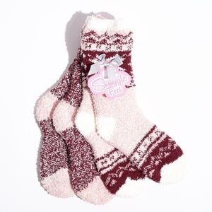 COLORBLOCK & Stripes Pink/Wine  Fuzzy Soft Crew Socks | 2 Pk